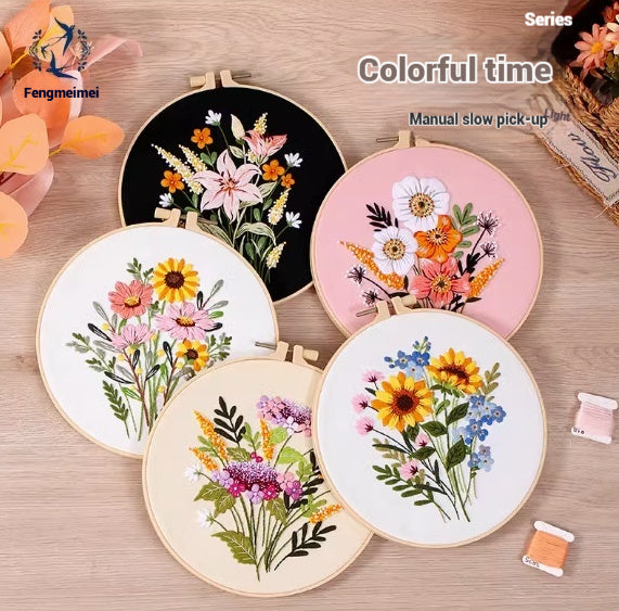 Embroidery DIY handmade material package French embroidery European three-dimensional embroidery Su embroidery fabric sewing self-embroidery flowers